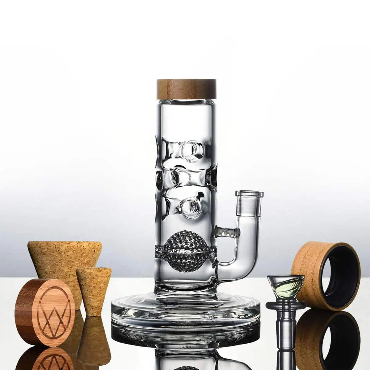 VITAE GLASS swiss sphere base with ring cork plugs and cleaning cap.